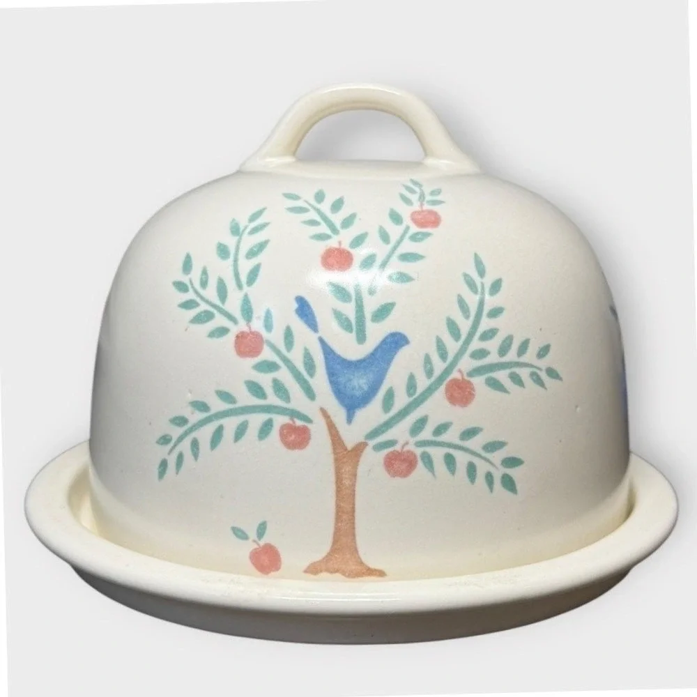 Vintage‎ Ceramic Butter Dish Cheese Dome Tree of Life Bird Farmhouse Decor